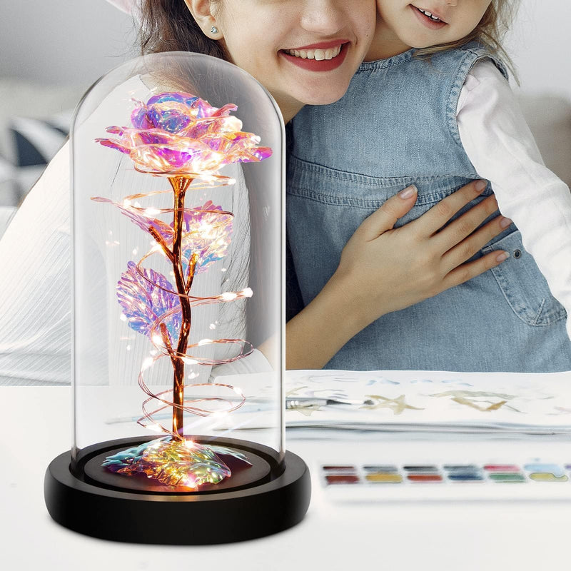 Christmas Rose Gifts for Women,Birthday Gifts for Women,Rose Flower Gifts for Women,Colorful Rainbow Light Up Rose in A Glass Dome,Rose Gifts for Mom Her Christmas,Thanksgiving,Anniversary - Gift Guide