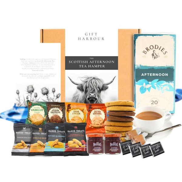 Afternoon Tea Gift Set & Biscuit Gift Hamper - Scottish Gift Hamper, Food Gifts for Men - Brodie's Afternoon Scottish Tea, Shortbread Biscuits, Strawberry Jam, Fudge & Chocolate - Gift Guide