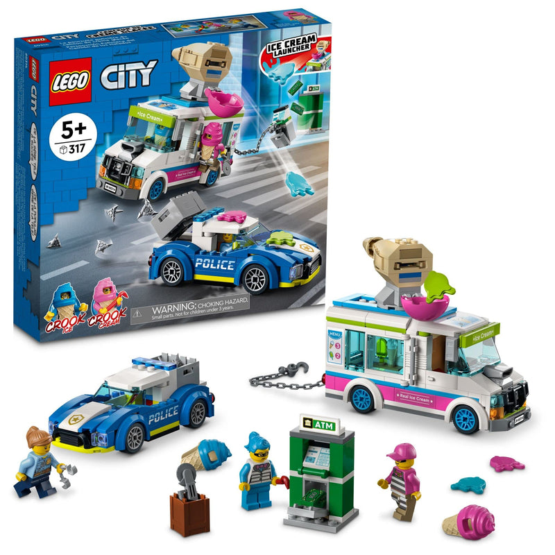 LEGO 60314 City Ice Cream Truck Police Chase Van Car Toy for Kids, Girls and Boys age 5 Plus Years Old with Splat Launcher & Interceptor Vehicle