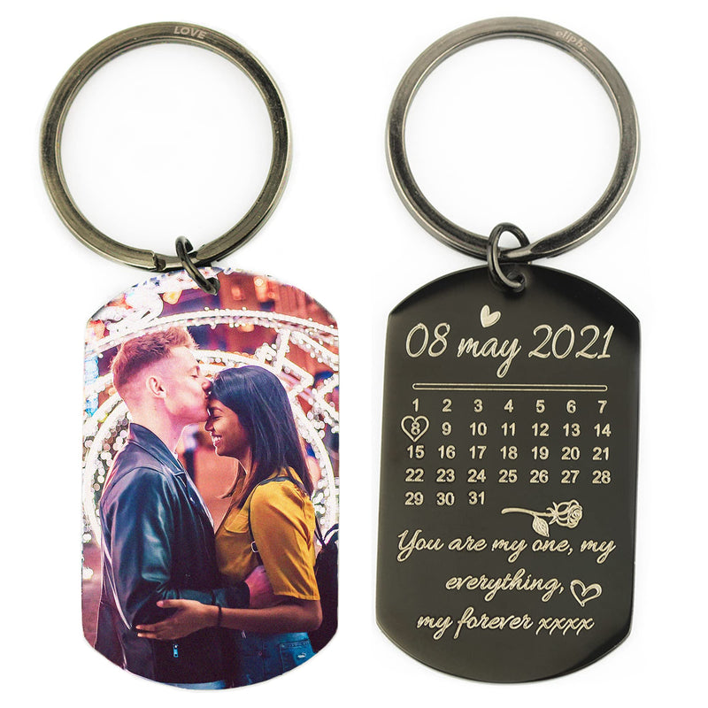 Eliphs Personalised Photo Engraved Keyring Fathers Mum Dad Keychain from Daughter Son Custom Photo Keychain Birthday First Father Mother Gifts Baby Keepsakes(Calander) - Gift Guide