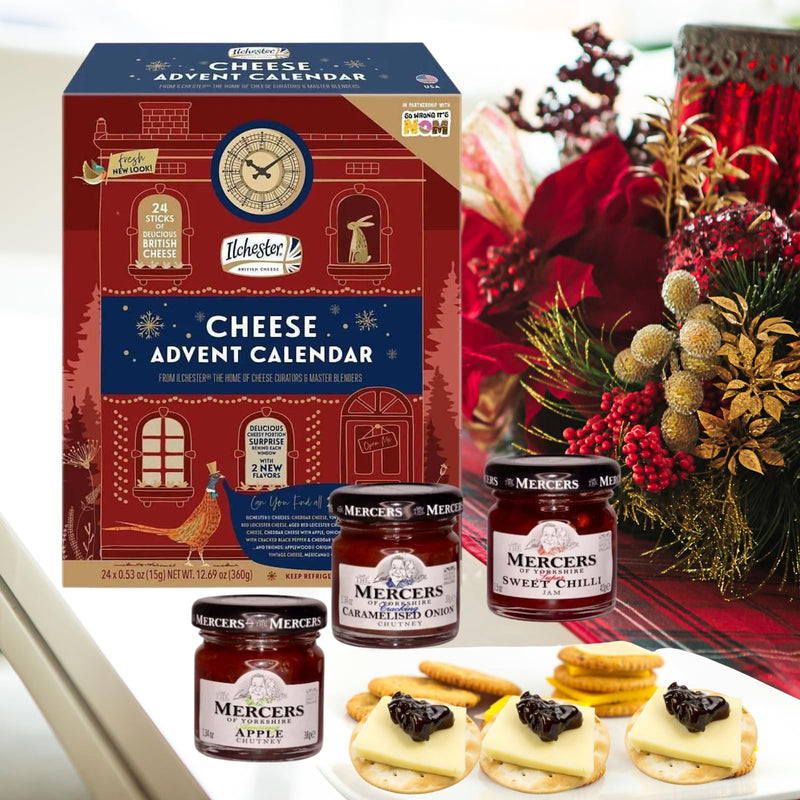 Ilchester Cheese Advent Calendar 2024, Chutney and Christmas Card - World's First Cheese Advent, 24 Individually Wrapped Cheese Selection - Cheese Gifts, Chutney Gift Sets, Unique Food Advent Calendar - Gift Guide