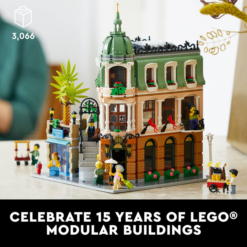 LEGO Icons Boutique Hotel 10297 Modular Building Display Model Kit for Adults to Build, Set with 5 Detailed Rooms Including Guest Rooms and Gallery