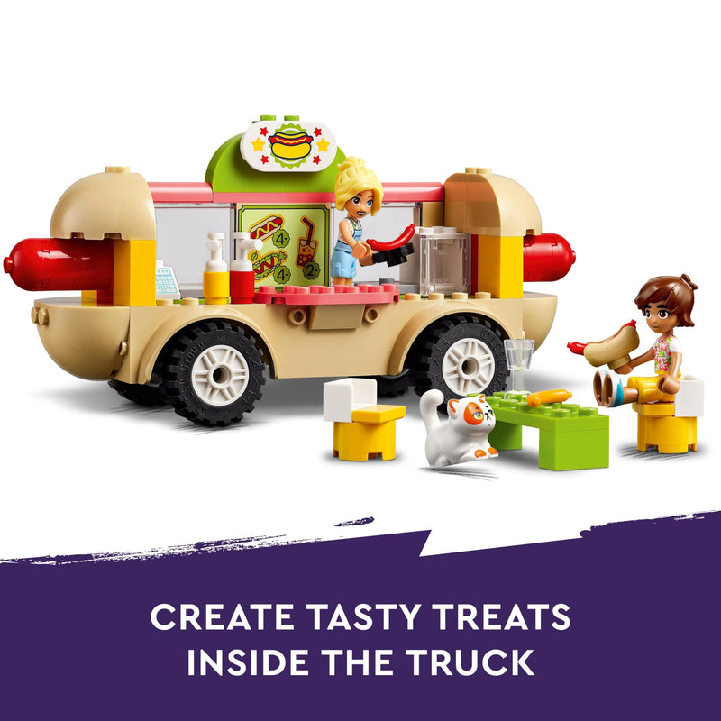 LEGO Friends Hot Dog Food Truck Toy for 4 Plus Year Old Girls, Boys & Kids, Vehicle Set with Mini-Doll Characters, Cat Figure and Kitchen Accessories, Pretend Restaurant Play, Birthday Gift 42633