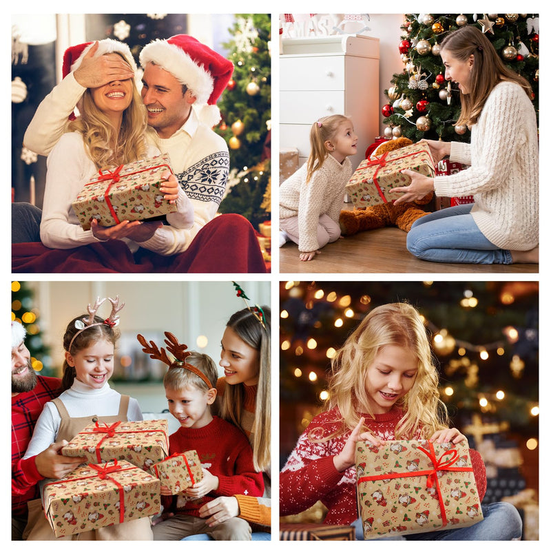 44cm×15M Christmas Wrapping Paper Roll,Recyclable Kraft Wrapping Paper Printed with Santa Claus for Birthday Xmas Party Gift Boxes Present Decorations - Gift Guide