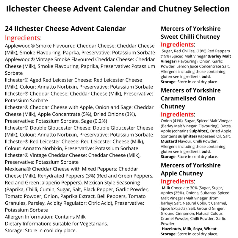 Ilchester Cheese Advent Calendar 2024, Chutney and Christmas Card - World's First Cheese Advent, 24 Individually Wrapped Cheese Selection - Cheese Gifts, Chutney Gift Sets, Unique Food Advent Calendar - Gift Guide