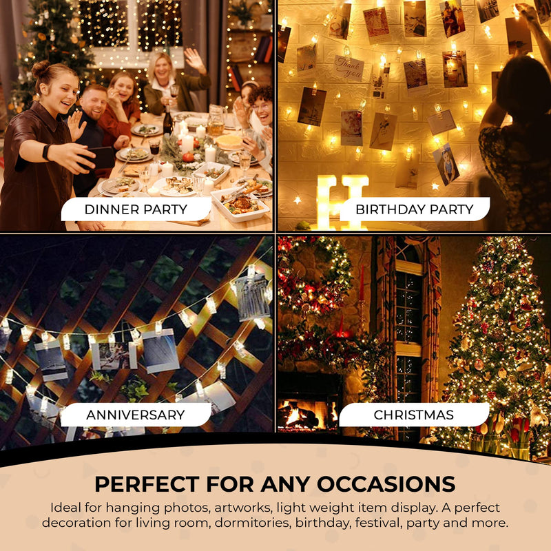 GloBrite 50 LED Photo Clip String Lights | 5M Photo Peg Fairy Lights with 30 Clips | Battery Powered Aesthetic Room Decor Hanging Photo Frames for Bedroom Wedding Birthday Decoration - Gift Guide