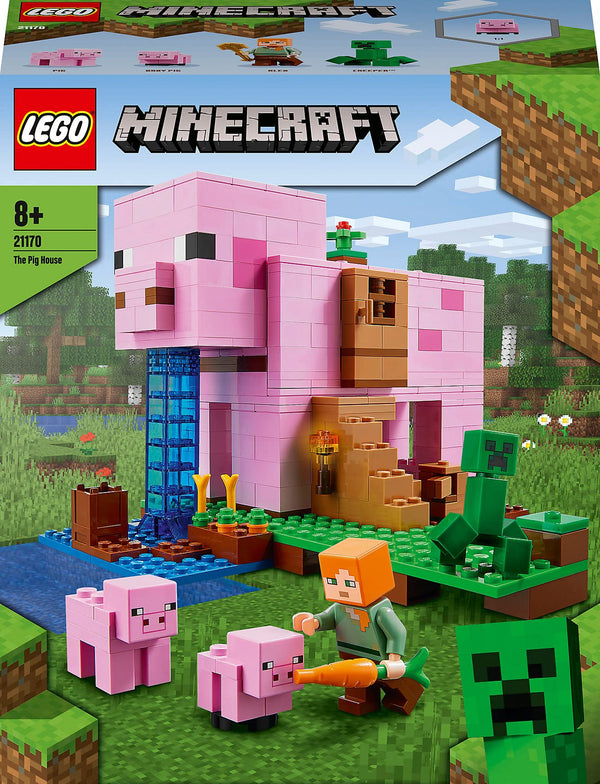 LEGO 21170 Minecraft The Pig House, with Alex, Creeper and 2 Pig Figures, Animal Building Toy, Birthday Gift Idea for Kids, Boys & Girls Aged 8 Plus Years Old