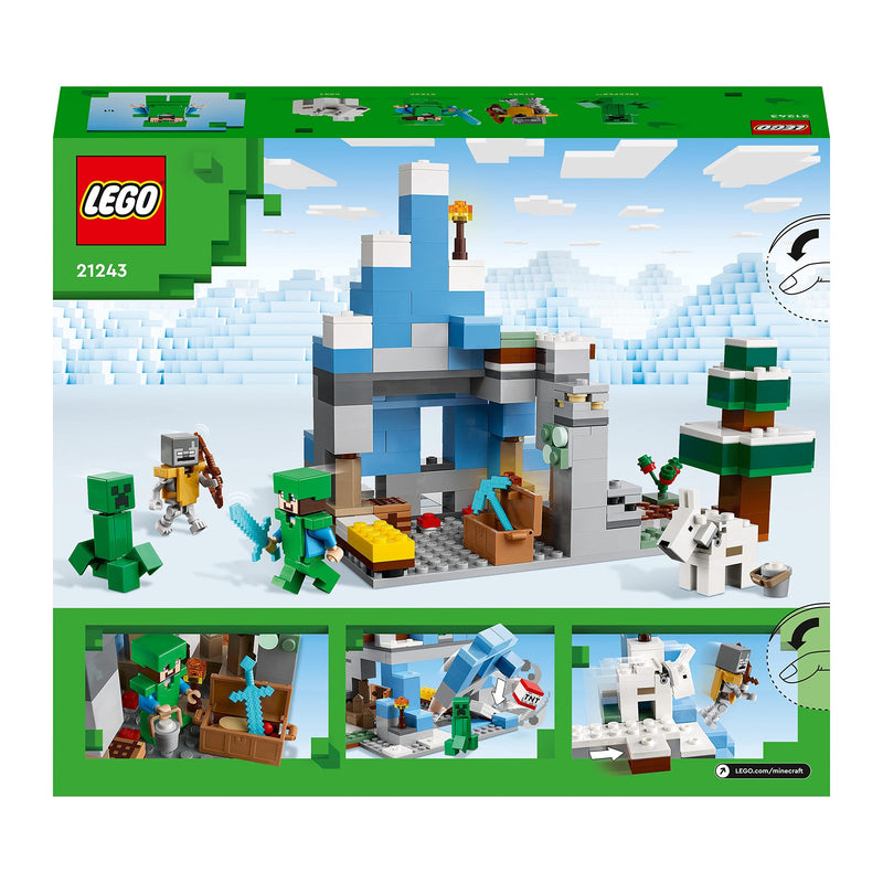 LEGO Minecraft The Frozen Peaks, Cave Mountain Set with Steve, Creeper, Goat Figures & Accessories, Icy Biome Toy for Kids Age 8 Plus Years Old 21243