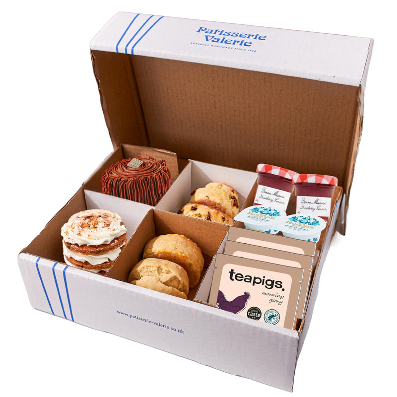 Patisserie Valerie Classic Cream Tea Hamper for 2 – Afternoon Tea Gift Set with Fresh Scones, Handmade Cakes, Jam, Clotted Cream & Tea – Food Hamper ideal for Birthdays - Handmade in the UK - Gift Guide