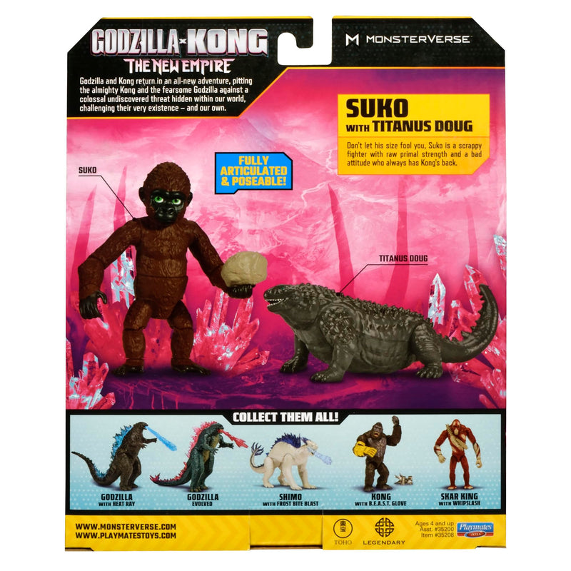 Godzilla x Kong: The New Empire, 3.5-Inch Suko and Titanus Doug Action Figure Toys, Iconic Collectable Movie Characters, Includes Signature Handheld Boulder, Toy Suitable for Ages 4 Years+