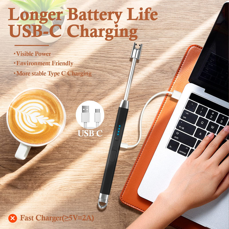 Electric Candle Lighter Gifts for Women, USB C Long Lighter with LED Flashlight Rechargeable Plasma Arc Lighter Long Reach, Wife Sister Ladies Gifts Xmas Presents Christmas Stocking Fillers Women - Gift Guide