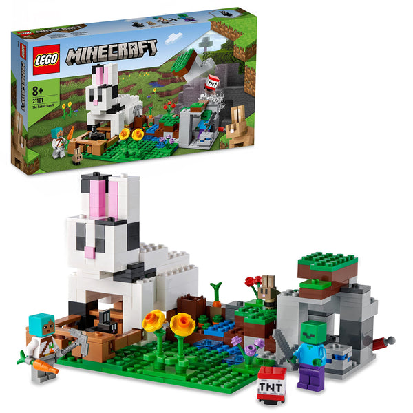 LEGO 21181 Minecraft The Rabbit Ranch House Farm Set, Animals Toy Kids, Boys And Girls Age 8 Plus With Tamer And Zombie Figures