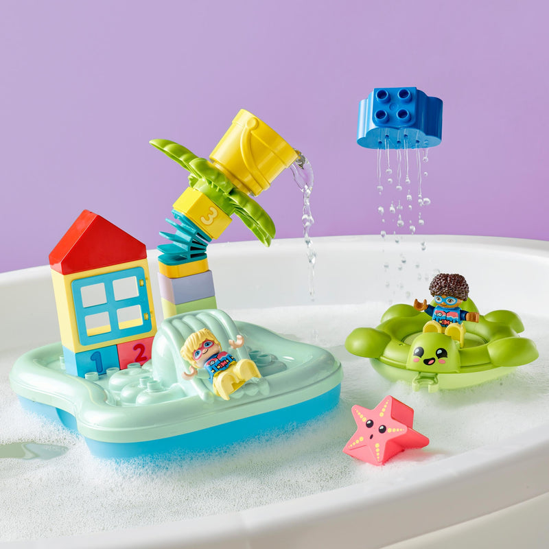 LEGO DUPLO Water Park Bath Toy for Toddlers Aged 2+ Years Old, with Floating Island, Turtle and Star Fish Sea Animal Figures, Easy to Clean Bathtub Water Toys 10989