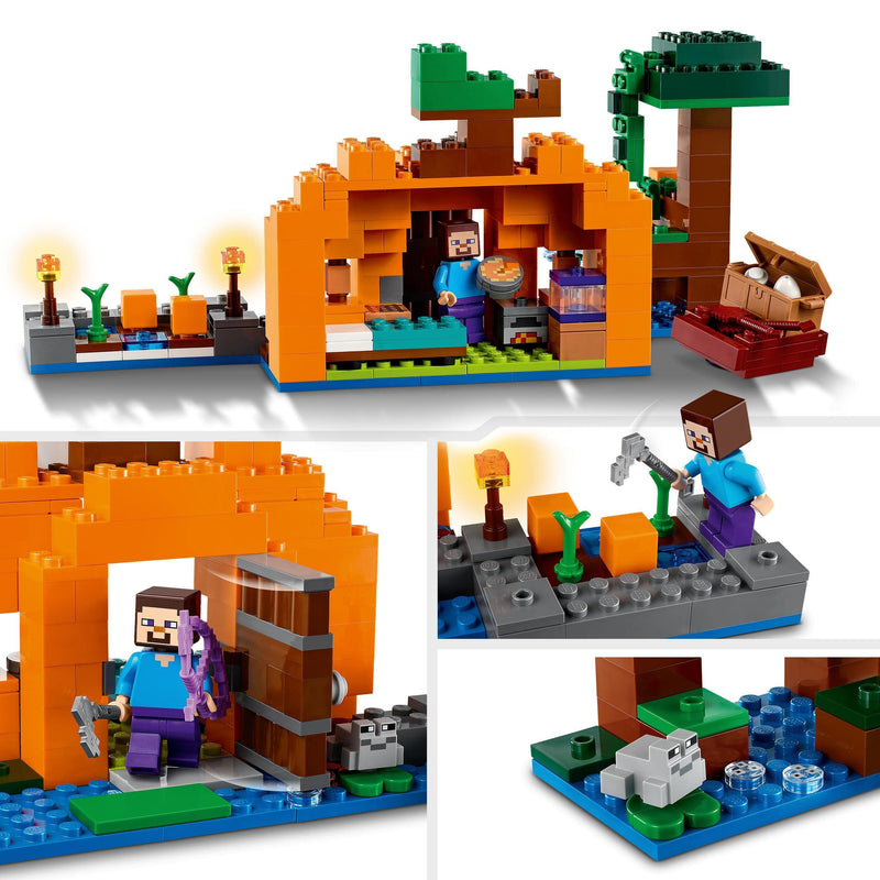 LEGO Minecraft The Pumpkin Farm Set, Buildable House Toy with a Frog, Boat, Treasure Chest plus Steve and Witch Figures, Swamp Biome Action Toys, Gift for Kids, Boys, Girls 21248