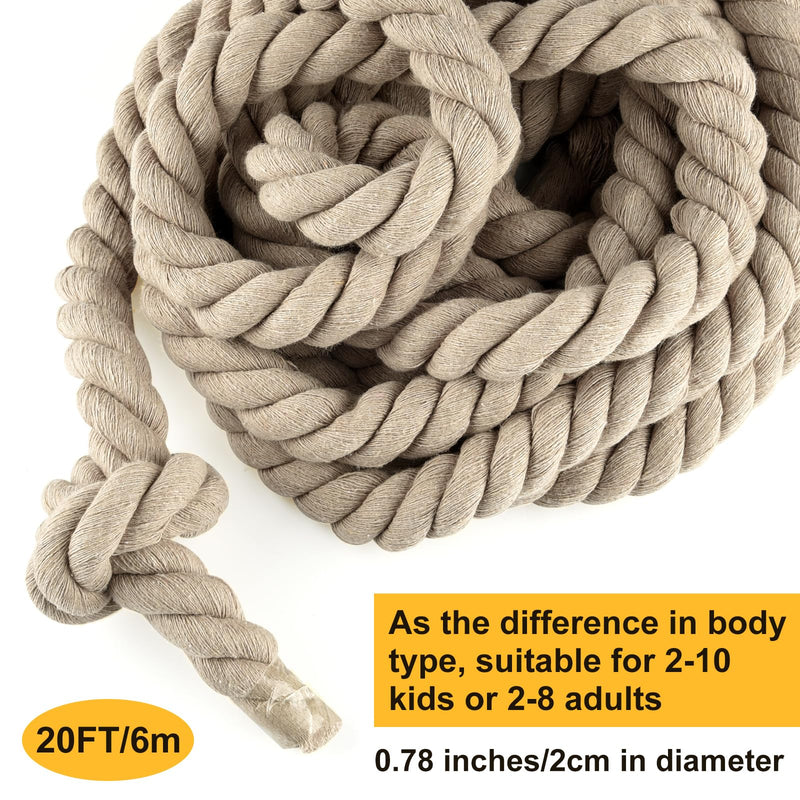 NEBURORA 20FT Tug of War Rope for Kids and Adults Outdoor Games Field Day Family Reunion Summer Outside Yard Backyard Lawn Camping Picnic Carnival Party Games Khaki