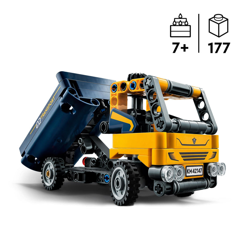 LEGO Technic Dump Truck Toy 2in1 Set, Construction Vehicle Model to Excavator Digger, Engineering Toys, Gift for Boys and Girls Aged 7 Plus 42147