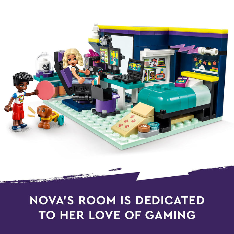 LEGO Friends Nova's Room Gaming Themed Bedroom Playset, Collectible Toy with Zac Mini-Doll and Pickle the Dog, Small Gift Idea for Kids 6+, 2023 Characters 41755
