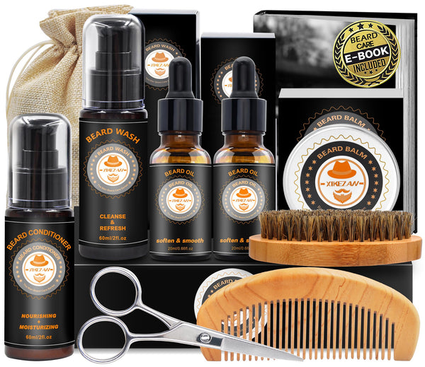 Upgraded Beard Grooming Kit w/Beard Conditioner,Beard Oil,Beard Balm,Beard Brush,Beard Wash,Beard Comb,Beard Scissor,Bag,E-Book,Beard Care Daddy Gifts for Men Him Dad Husband Boyfriend - Gift Guide