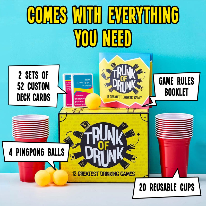 Trunk of Drunk - Fun Adult Party Game, Perfect for Drinking Games, Adult Board and Card Games, Funny Party Games for Adults with 12 Fun Drinking Games, Great Stocking Fillers