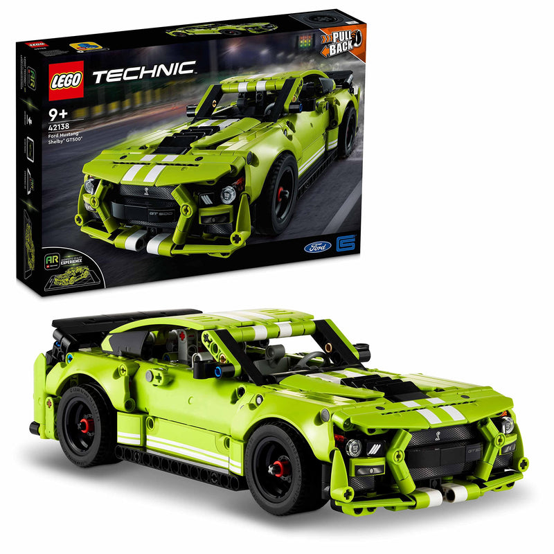 LEGO Technic Ford Mustang Shelby GT500 Set, Pull Back Drag Toy Race Car Model Building Kit, Gifts for Kids and Teens with AR App Play Feature 42138