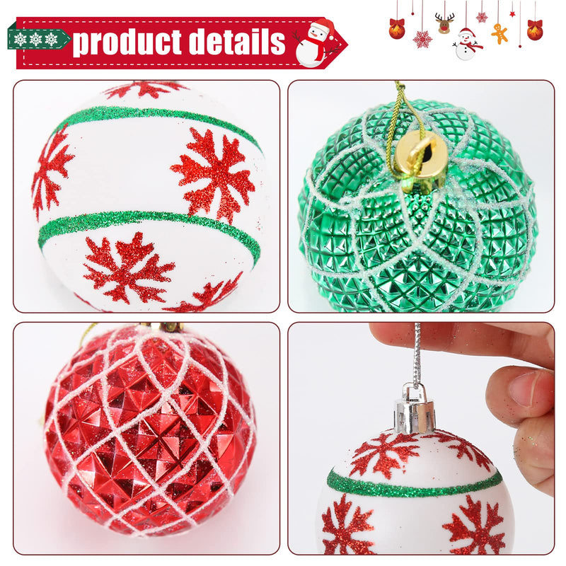 42 Pcs Christmas Ball Ornaments, Hanging Baubles Balls Ornaments, Decoration Set, Delicate Xmas Theme Painting & Glittering Pendants Decorative Red-Green - Gift Guide