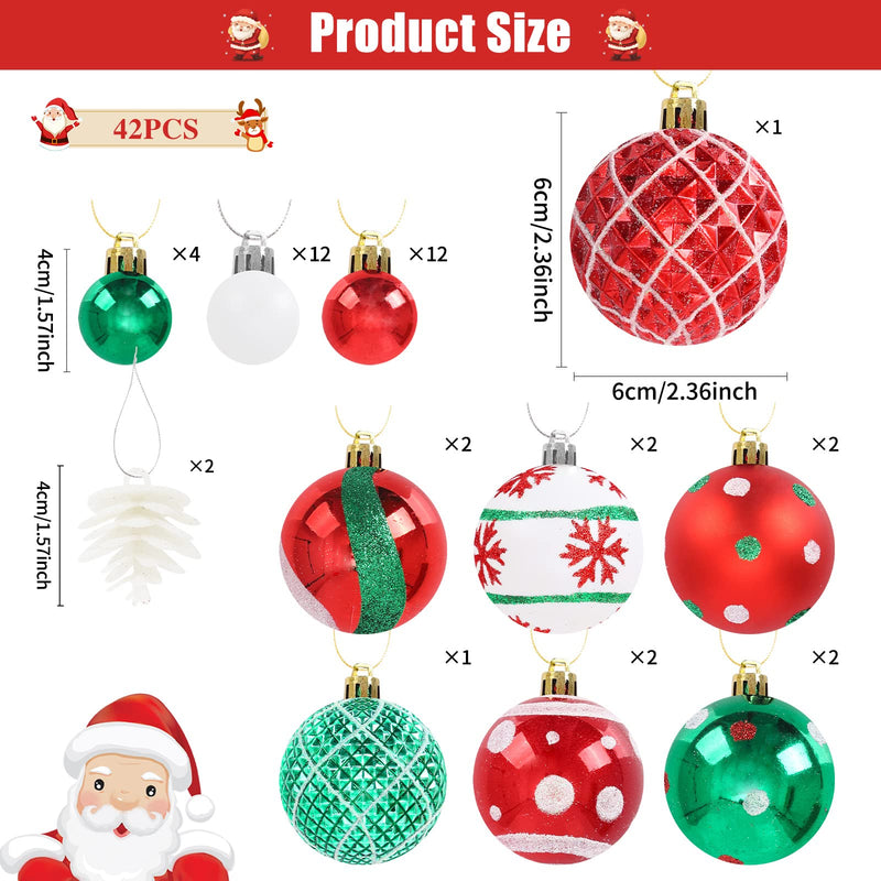42 Pcs Christmas Ball Ornaments, Hanging Baubles Balls Ornaments, Decoration Set, Delicate Xmas Theme Painting & Glittering Pendants Decorative Red-Green - Gift Guide