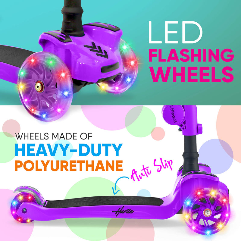 Hurtle, 3 Wheel Try Scooter for Kids - Ages 2-12, Kids Scooter, Boys & Girls Scooter, w/ Flip-able Seat, Scooter for 2+ Year Old, Foldable Kick Toddler Scooter, Flashing Lights, Adjustable Height