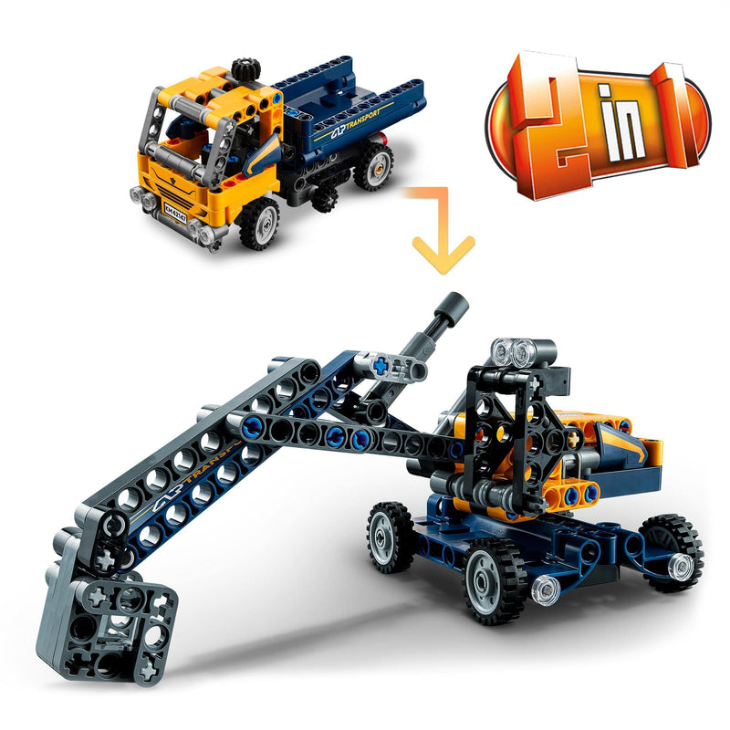 LEGO Technic Dump Truck Toy 2in1 Set, Construction Vehicle Model to Excavator Digger, Engineering Toys, Gift for Boys and Girls Aged 7 Plus 42147