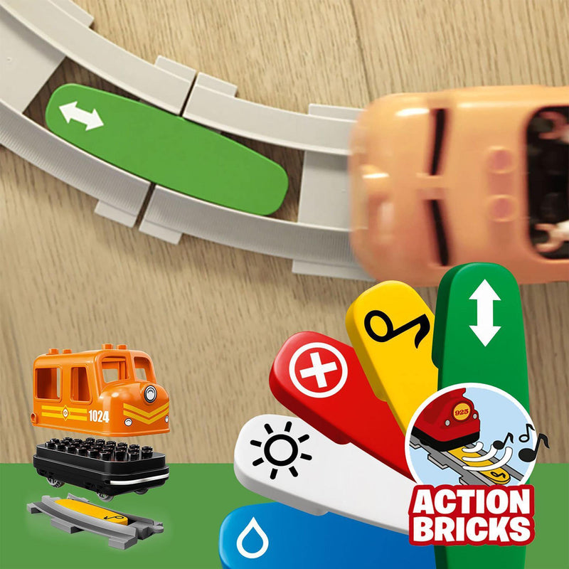 LEGO DUPLO Town Cargo Train Set with Sound & Light, Direction & Stop Action Bricks, Push & Go Motor and Moving Crane Toy, Gifts for 2-5 Year Old Kids, Boys & Girls 10875