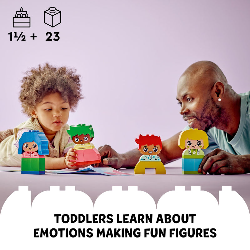 LEGO DUPLO My First Big Feelings & Emotions, Customisable Early Development Activity Learning Toys with 23 Coloured Building Bricks and 4 Characters for Toddlers & Kids Aged 18 Months Old Plus 10415