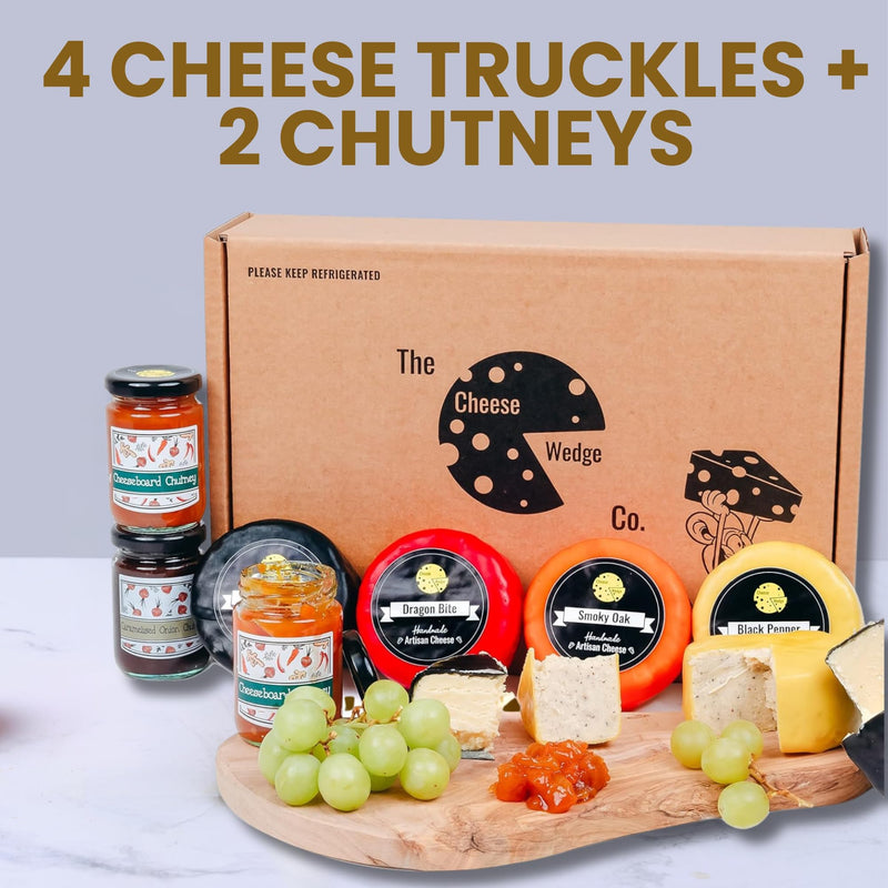 Premium Cheese Gift | Cheese & Chutney Gift Box | 4 Luxury Truckle Cheese Selection & 2 Artisan Chutneys - Gift Guide