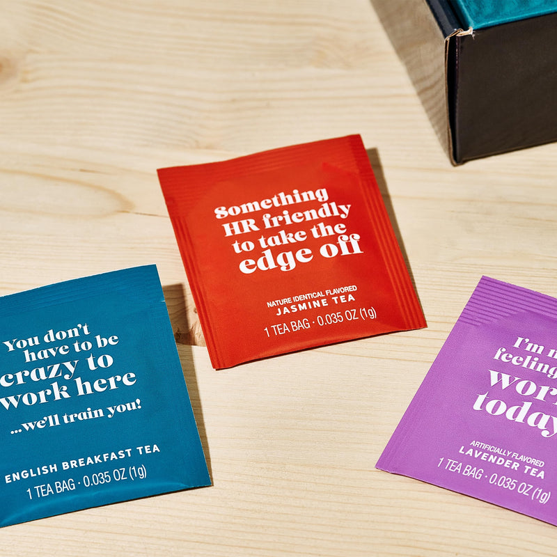 Thoughtfully Gourmet, Office Life Tea Gift Set, Tea Sampler Includes 6 Flavours of Tea with Funny Quotes, Great Office Gifts for Coworkers, Set of 90 - Gift Guide