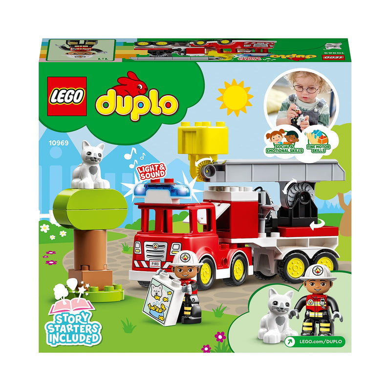 LEGO DUPLO Town Fire Engine Toy for Toddlers, Boys and Girls 2 Plus Years Old, Truck with Lights and Siren, Firefighter & Cat Figures, Educational Learning Toys 10969