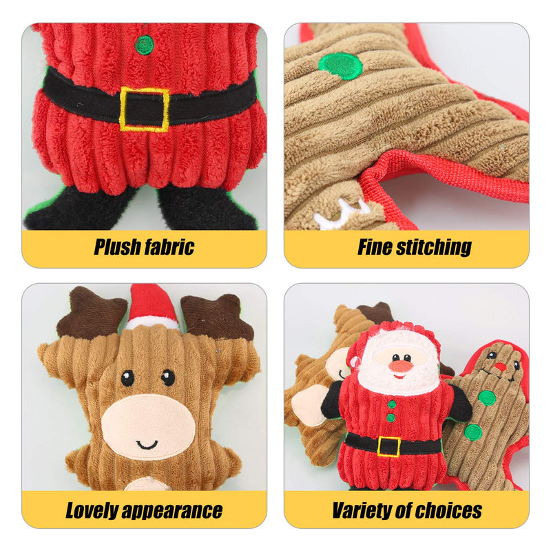 Dreamon Christmas Plush Interactive Dog Squeaky Toys Xmas Gift for Small Medium Large Pet included Ginger Man Reindeer Santa Claus, 3 Pcs Set - Gift Guide