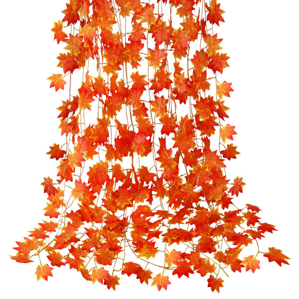 CQURE 12 Pack Autumn Fall Leaf Garland, Hanging Fall Vines Maple Garland Artificial Fall Maple leaves Garland Thanksgiving Decor for Home Wedding Fireplace Party - Gift Guide