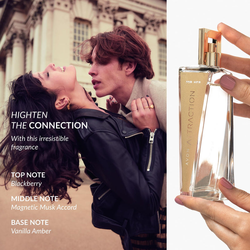 Avon Attraction for Her Three Piece Gift Set with Eau de Parfum 50ml Body Lotion 125ml and Purse Spray 10ml in a Gift Box, Fruity and Musk Scent Notes, Long Lasting Formula, Cruelty Free