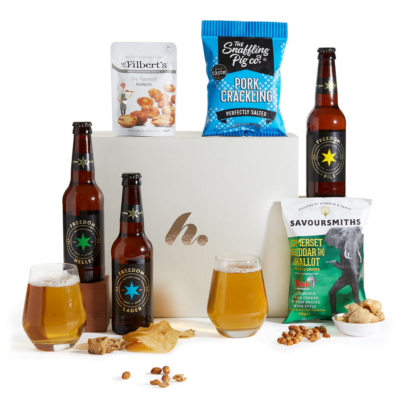Bar Snacks and Beer Hamper - Hamper For Him - Classic Beer Gifts For Men with Freedom Brewery Beers, And Beer Snacks | Beer Gift Set Birthday Father's Day, Hampers For Men, Clearwater Hampers