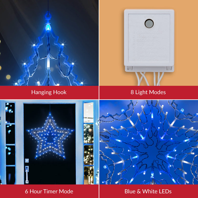 The Christmas Workshop 80640 Blue & White Star Christmas Light / 35 LED Lights / Indoor Or Outdoor Mains Operated Christmas Decorations / 54cm x 54cm x 1.5cm - Gift Guide