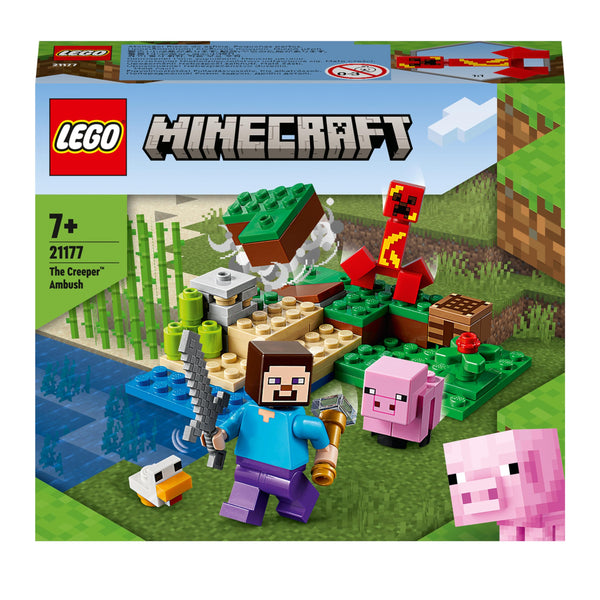 LEGO 21177 Minecraft The Creeper Ambush Building Toy With Steve, Baby Pig & Chicken Figures, Gift Kids, Boys And Girls Age 7 Plus Years Old