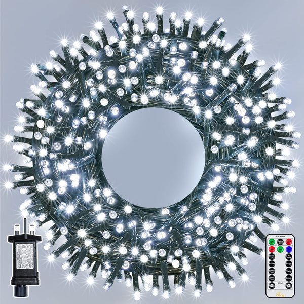 Ollny Christmas Tree Lights Outdoor, 20m 200 LED Fairy Lights Mains Powered, Cool White Waterproof String Light with Plug/Remote/Modes/Timer, Bright Lighting Outside Indoor Garden Xmas Decorations - Gift Guide