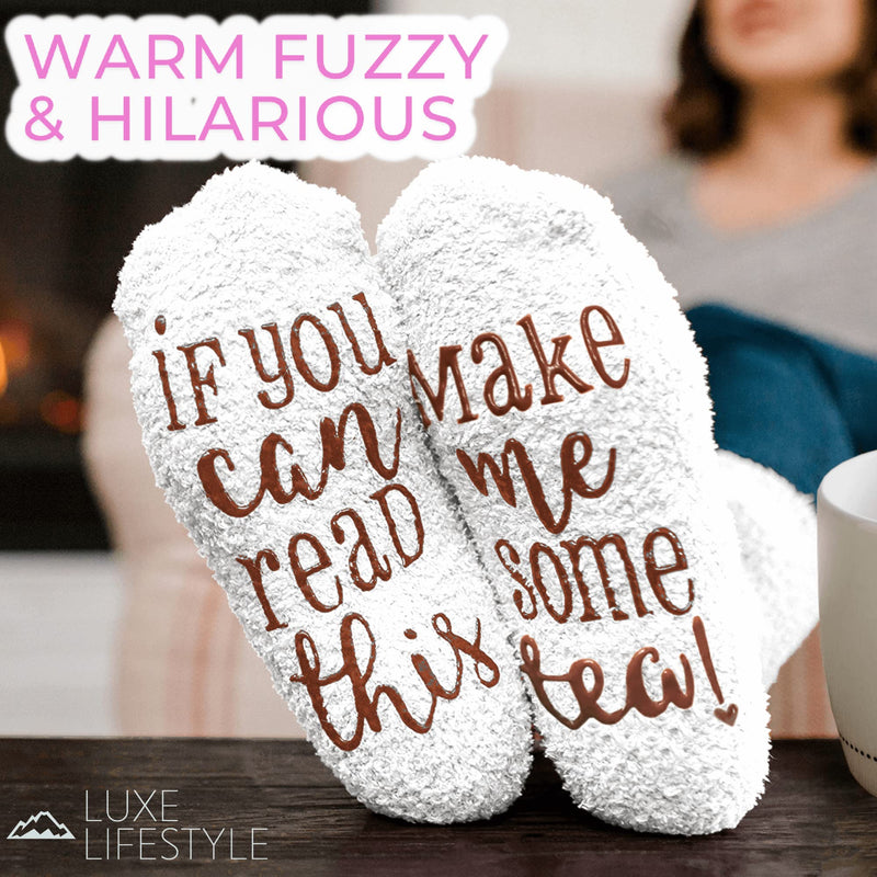 LUXE LIFESTYLE Gifts for Her - Funny “If You Can Read This Bring Me Some Tea!” Cupcake Socks - Birthday Gifts for Women