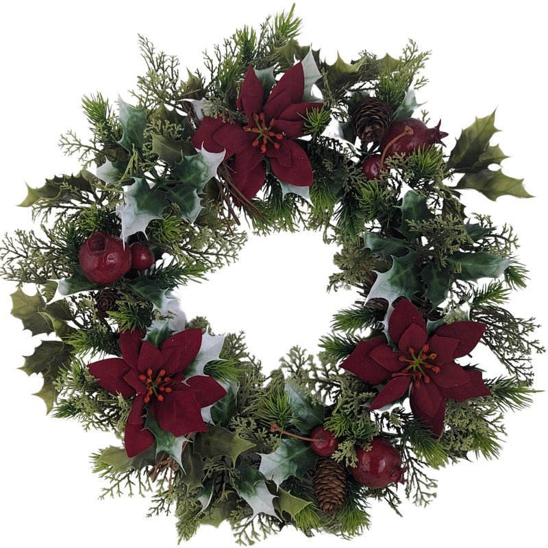 Artificial Christmas Wreath for indoors and outdoors (Red Poinsettia, 16" (41cm)) - Gift Guide