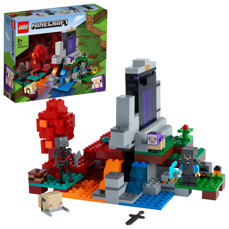 LEGO 21172 Minecraft The Ruined Portal Building Toy with Steve and Wither Skeleton Figures, Gift Idea for 8 Plus Year Old Kids, Boys & Girls