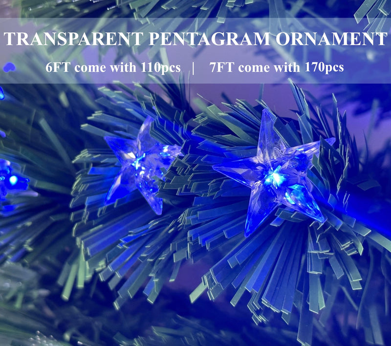 Asinse 6ft Fiber Optic Artificial Christmas Tree, 250 Blue&White LED Lights, Pre-Lit Xmas Tree with 110 Transparent Stars, Metal Stand (6FT/180CM, Type 3) - Gift Guide