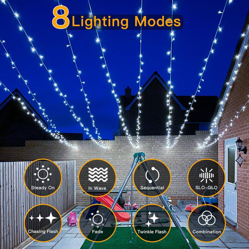 Ollny Christmas Decorations Fairy Lights - 40m 400LED Outdoor Christmas Tree Lights Xmas String Lights/8 Lighting Modes Cluster Bedroom Garden Window Garland Outside Lights Mains Powered(Cool White) - Gift Guide