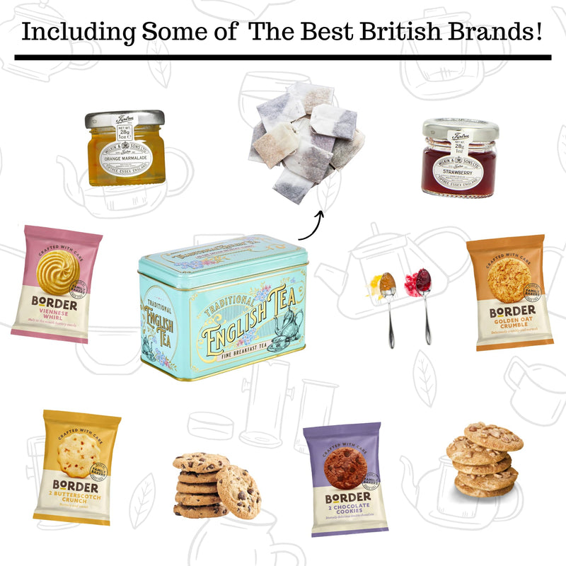 Tea Gift Set Hamper Biscuits and Tea Hamper Afternoon Including New English Teas Teabags, Strawberry Jam & Orange Marmalade With Luxury Snacks - Great British Gifts - Gift Guide