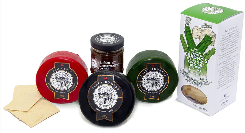 Snowdonia Welsh Cymru Cheese Hamper Truckles with Onion Chutney and Cradocs Crackers Welsh Gift Hamper from GREAT BRITISH TRADING LIMITED - Gift Guide