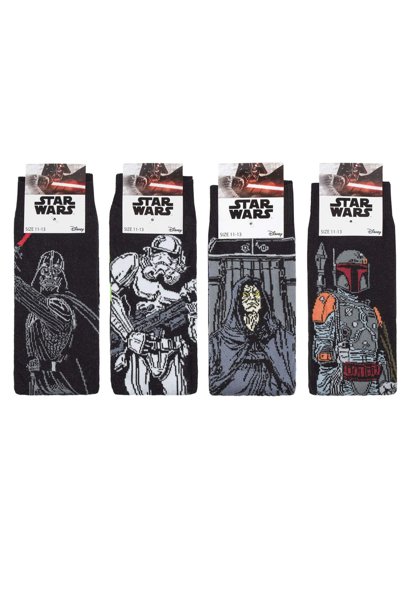 SockShop Men's 4 Pair Star Wars Darth Vader, Boba Fett, Emperor and Storm Trooper Socks 6-11 Assorted