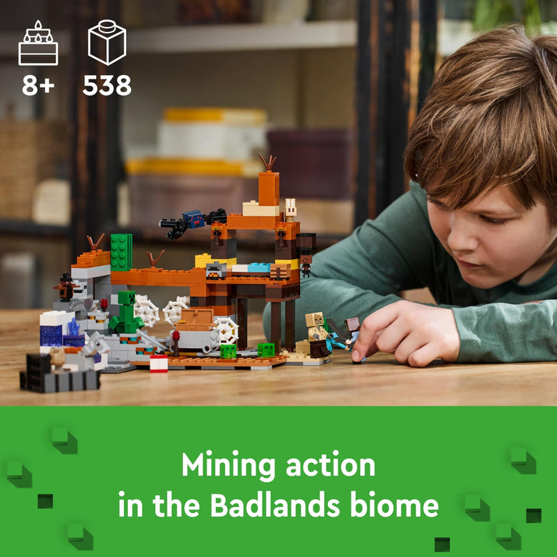 LEGO Minecraft The Badlands Mineshaft Video-Game Toy for 8 Plus Year Old Boys & Girls, Includes Explorer, Creeper and Spider Figures for Independent Play, Birthday Gift for Kids 21263