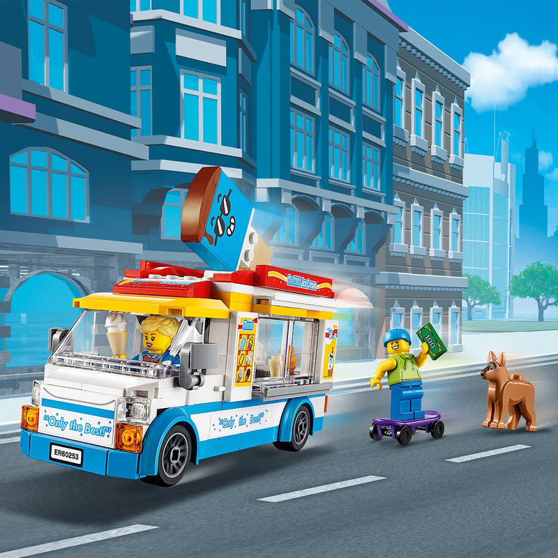 LEGO City Ice-Cream Van 60253 Playset, Featuring an Ice-Cream Van, Ice-Cream Lady and Skateboarder Minifigures, and a Cute Dog Figure; Great Gift for Kids (200 Pieces)